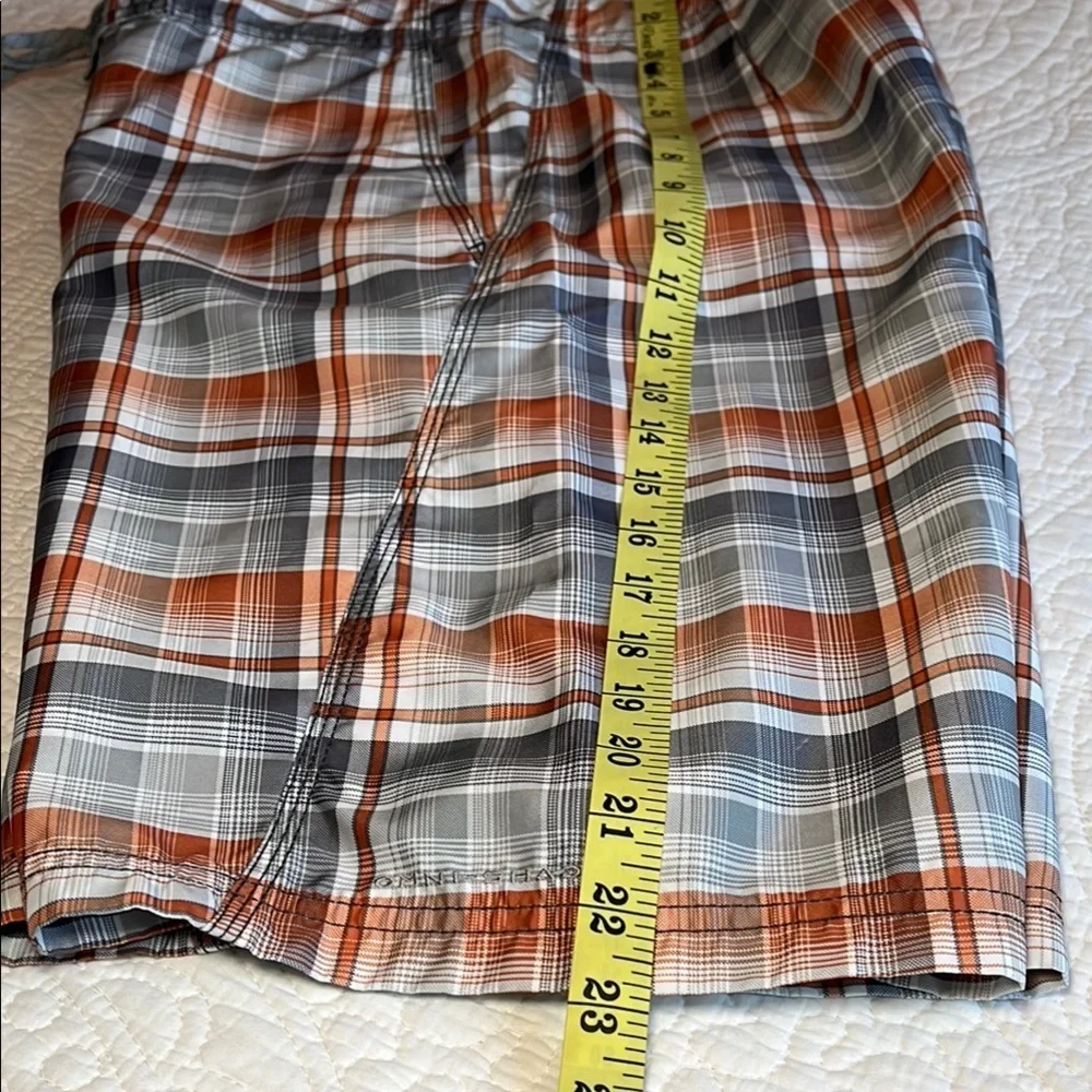 Columbia Board Shorts Mens 30 Plaid‎ Orange Gray Swimsuit Sportswear Preppy